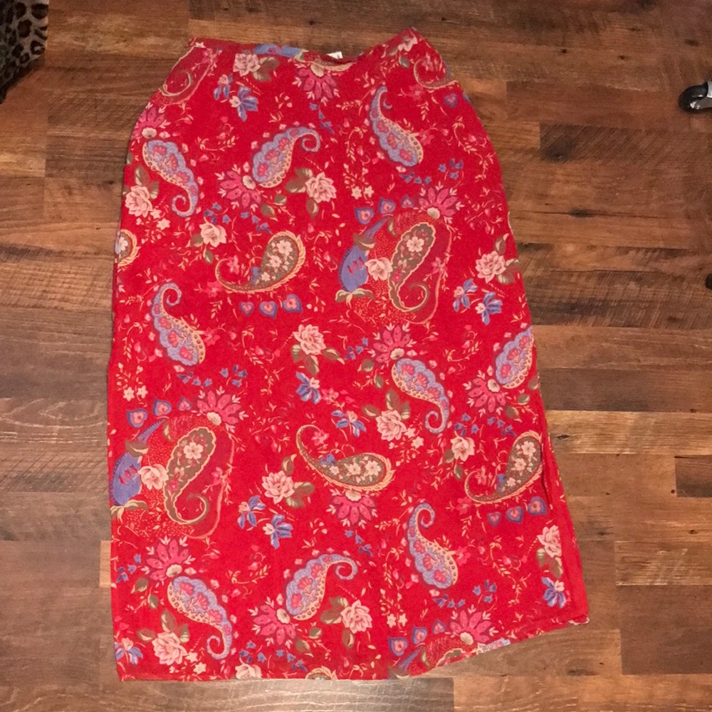 Vintage 90s Red Paisley Print Women's Skirt